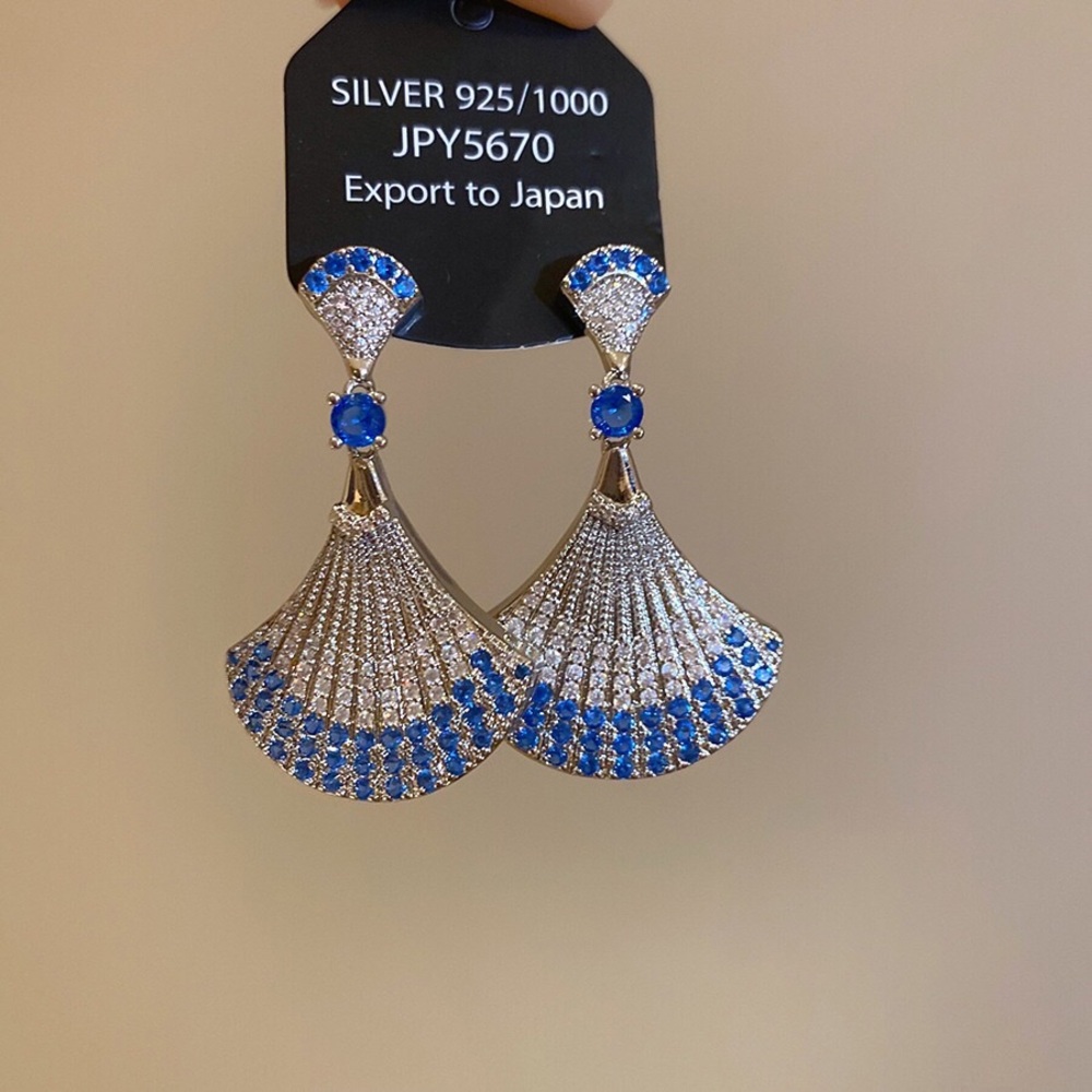 Sterling Silver Blue Fan Drop Earrings - SILVER 925